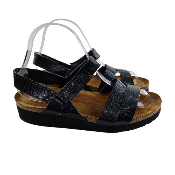 Naot Kayla Sandals Womens 8 8.5 39 Black Reptile Embossed Adjustable Straps - Picture 1 of 11